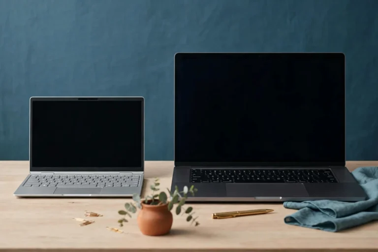 Two laptops side by side on a desk